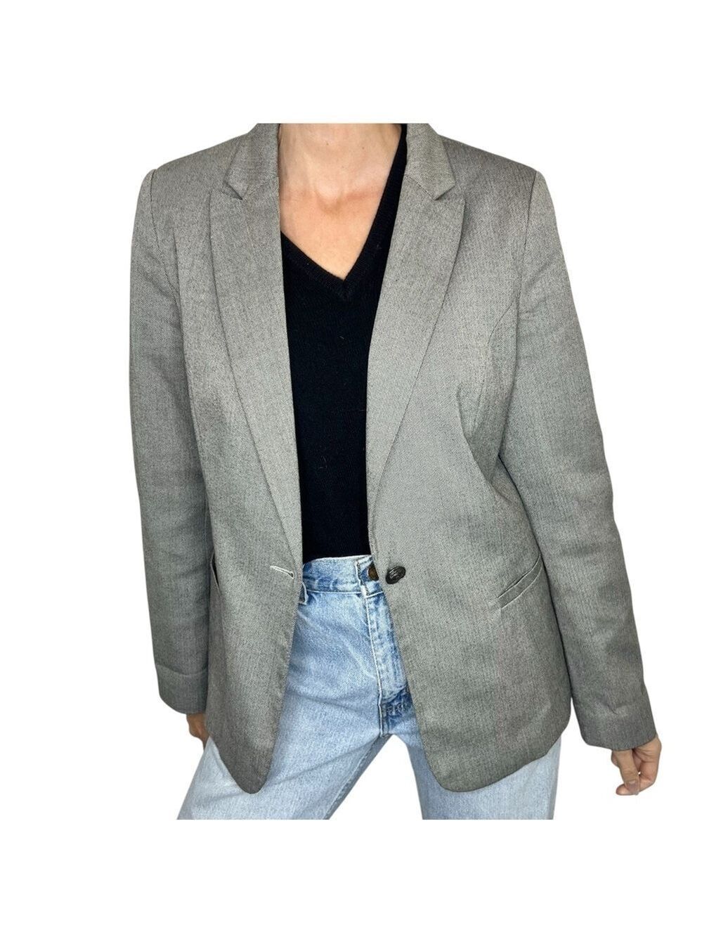 Kenneth Cole Select grey black herringbone classic fit preppy old money blazer L